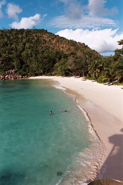 The beach at Lemuria, on the island of Praslin in the Seychelles