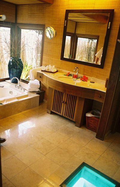 Bathroom of an overwater bungalow at the Hilton Bora Bora Nui