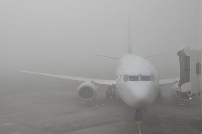 Thick fog at Auckland Airport early one winter (June) morning