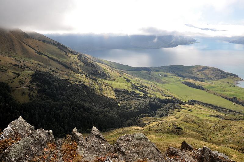 Lake Hawea, South Island of New Zealand, from the mountains between Lake Hawea and Lake Wanaka