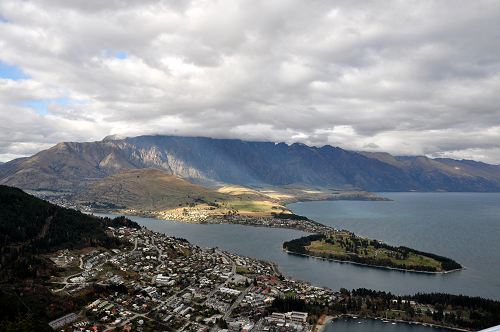 Looking down on Queenstown from the top of the Skyline gondola