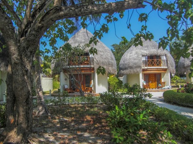 Beach bungalows in the Maldives.