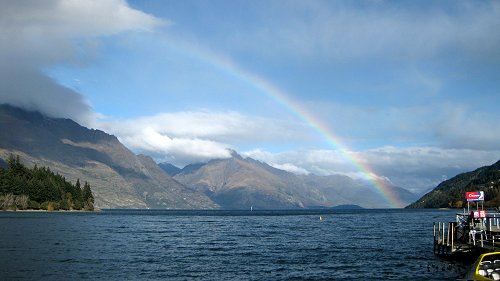 Rainbow over Lake Wakatipu and Queenstown