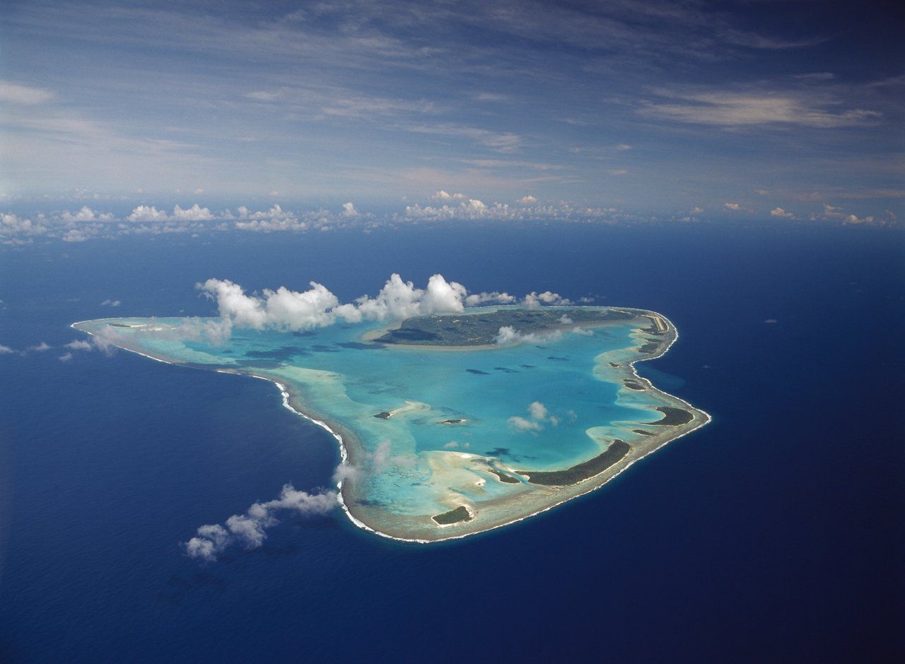 Aerial view of Aitutaki and lagoon, Cook Islands