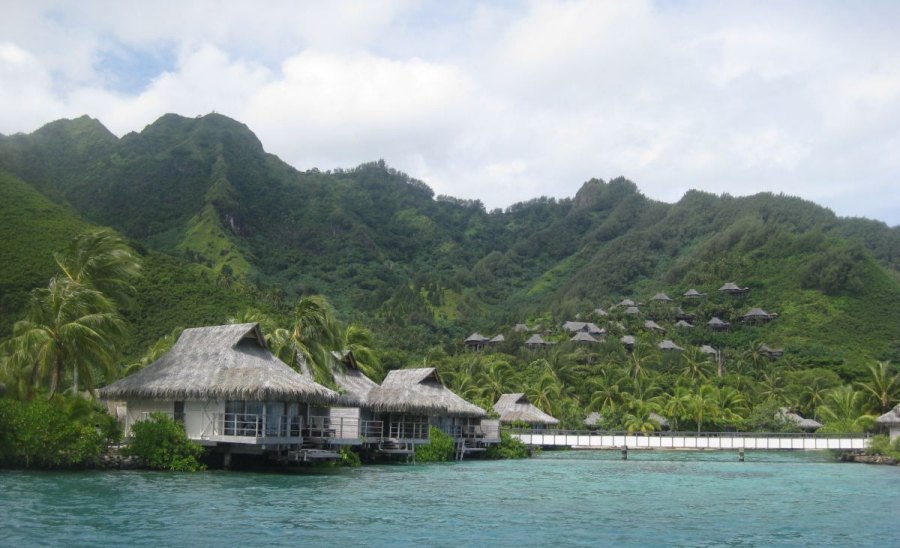 Overwater bungalows at the Intercontinental Moorea Resort.  Photo by Michael Cottam.