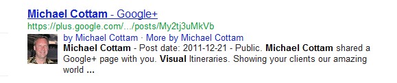 Example of author's photo showing in the Google search results