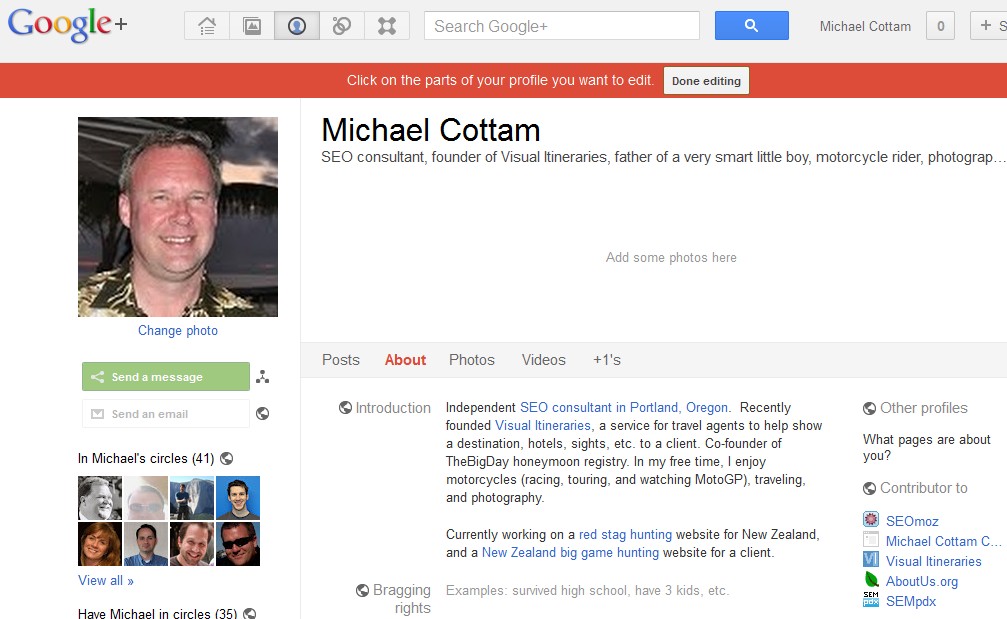Michael's Google+ profile